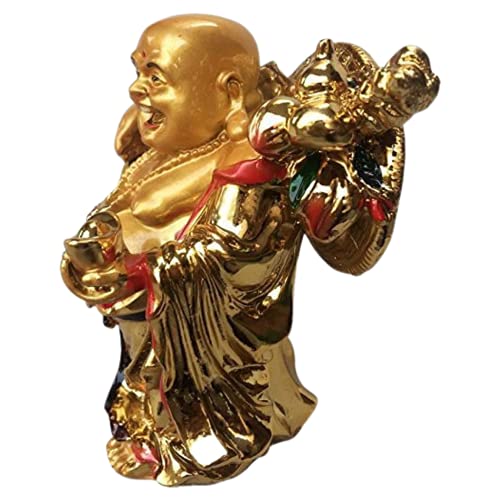 GJ Feng Shui Laughing Buddha with Ingot Polyresin Golden Color - Image 4
