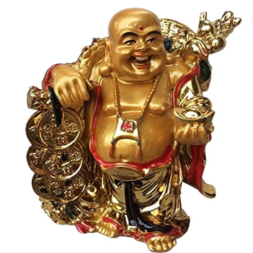 GJ Feng Shui Laughing Buddha with Ingot Polyresin Golden Color - Image 5