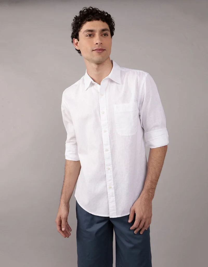 AE Long-Sleeve Linen-Blend Button-Up Shirt