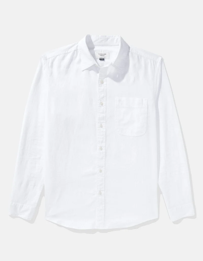 American Eagle AE Long-Sleeve Linen-Blend Button-Up Shirt
