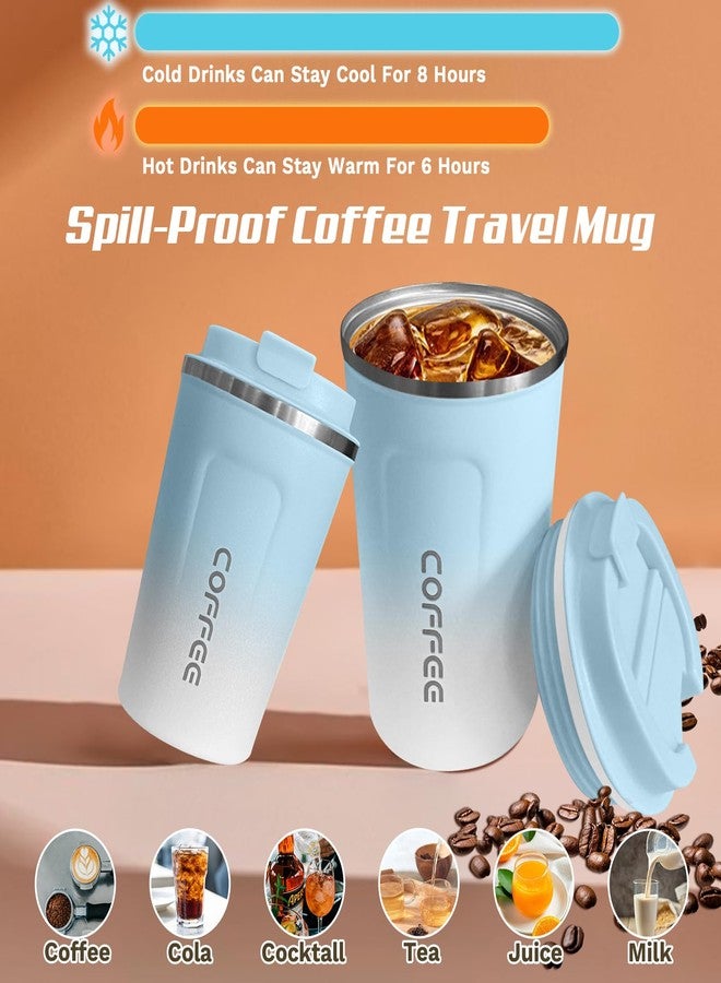 SPLMIFA Travel coffee mugs leak-proof, reusable coffee cups with lids, stainless steel vacuum thermos coffee tumblers,thermal insulation cups for men and women hot & cold drinks (2nd-Blue White, 12OZ) - Image 2