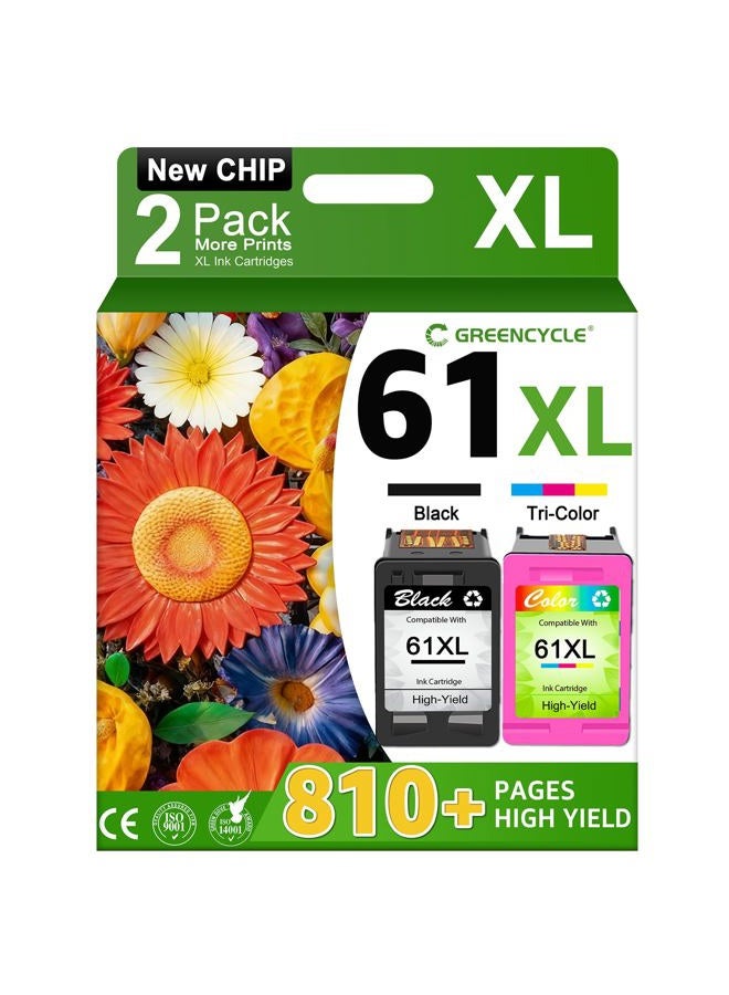 GREENCYCLE Compatible Hight Yield Remanufactured Ink Cartridge Replacement for HP 61XL 61BXL 61CXL DESKJET 1000 1050 1056 1510 1512 2000 3052 3511 3512 Printer (1 Black 1 Color, Total 2 Pack) - Image 1