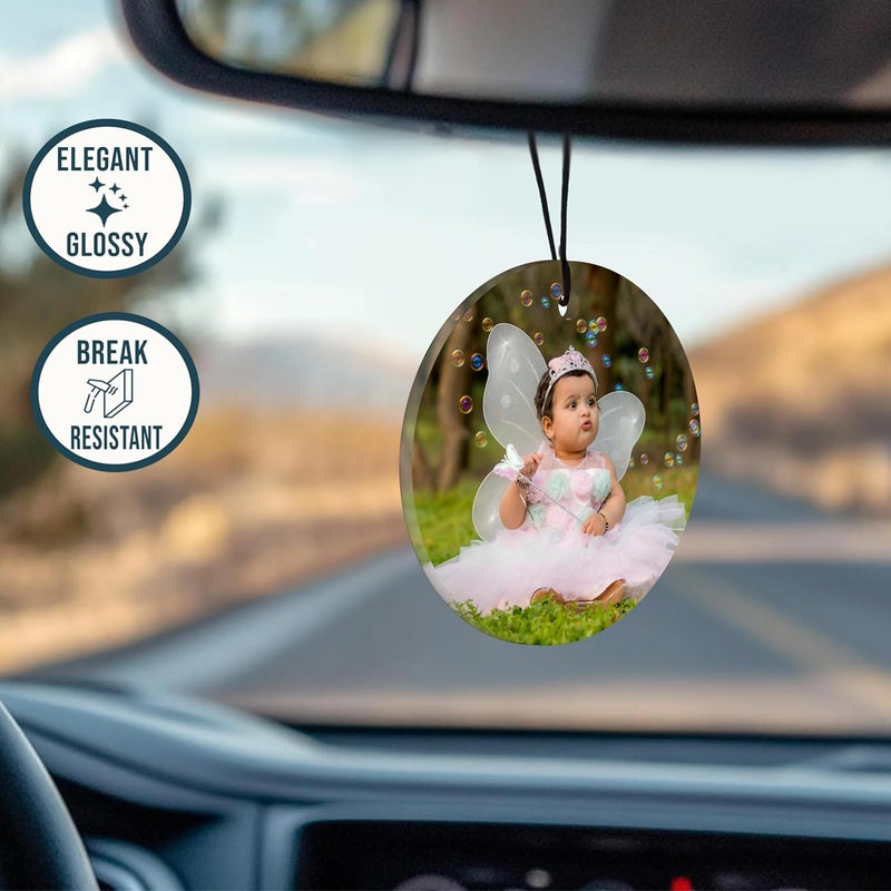 DECOCRU Personalized Photo & Message Printed Car Rear Mirror Hanging Plaque | Material Acrylic with UV Print | Shape Circle Size (2.5 x 2.5 Inch), Pack of 1 - Image 2