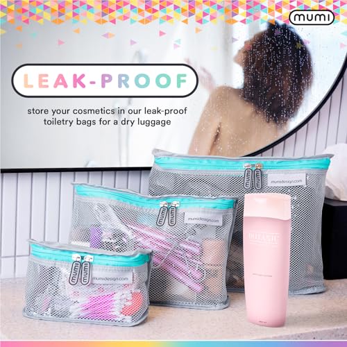 MUMI Travel Toiletry Bag Set of 3 – Clear TSA Approved Toiletry Bags for Women – Reusable Water-Resistant Makeup Organizer Pouches for Skincare, Cosmetics, Travel Accessories, Airport Packing - Blue - Image 3