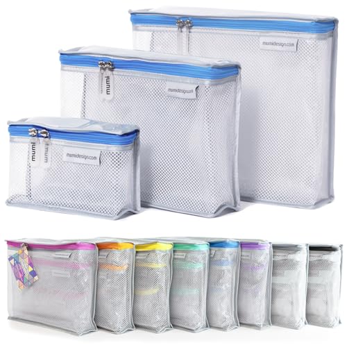MUMI Travel Toiletry Bag Set of 3 – Clear TSA Approved Toiletry Bags for Women – Reusable Water-Resistant Makeup Organizer Pouches for Skincare, Cosmetics, Travel Accessories, Airport Packing - Blue - Image 1