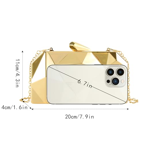 Reberomantic Women Lattice Pattern Metal Handbag Chain Geometric Evening Clutch Purse (G-Large Gold) - Image 2