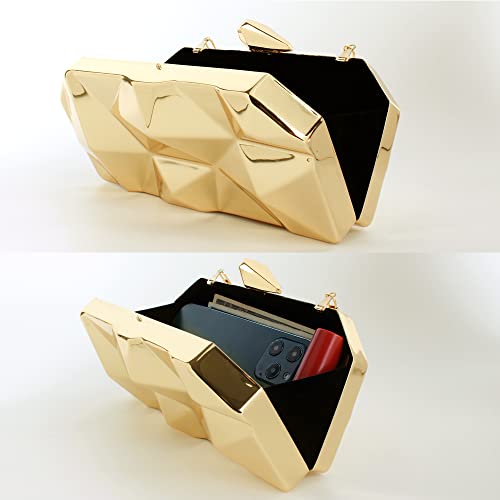 Reberomantic Women Lattice Pattern Metal Handbag Chain Geometric Evening Clutch Purse (G-Large Gold) - Image 5
