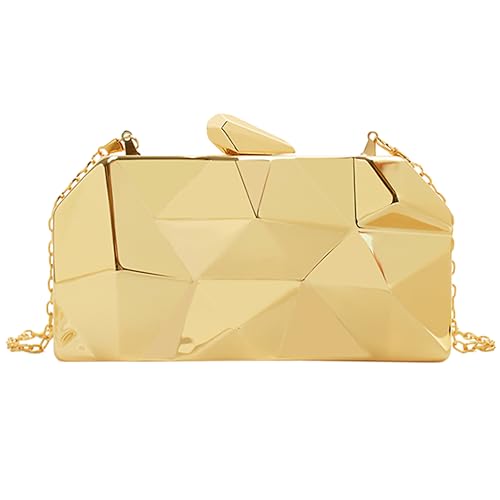 Reberomantic Women Lattice Pattern Metal Handbag Chain Geometric Evening Clutch Purse (G-Large Gold) - Image 1