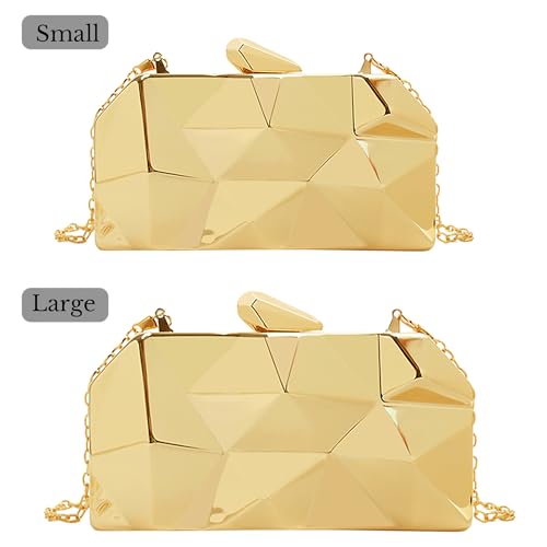 Reberomantic Women Lattice Pattern Metal Handbag Chain Geometric Evening Clutch Purse (G-Large Gold) - Image 3