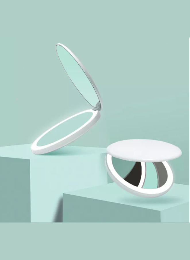Rechargeable Compact Mirror with Light 1x/10x Magnification Dimmable Lighted Travel Makeup Mirror LED Compact Mirror for Purses Pocket Touch Switch Type-c Charging Daylight Portable Handheld White  - Image 2