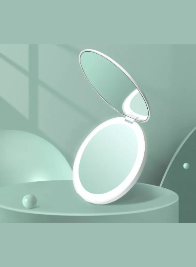 Rechargeable Compact Mirror with Light 1x/10x Magnification Dimmable Lighted Travel Makeup Mirror LED Compact Mirror for Purses Pocket Touch Switch Type-c Charging Daylight Portable Handheld White - Image 1