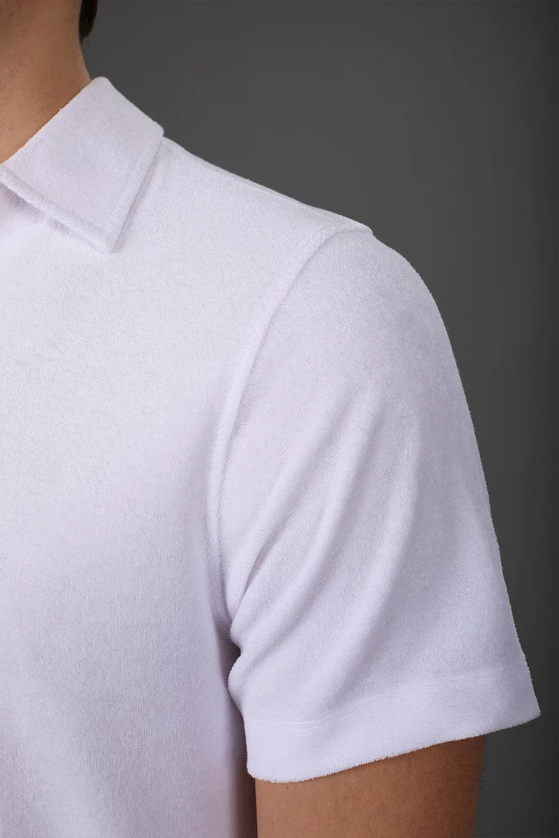 Doppelganger Men's short-sleeved polo shirt in a sponge fabric with derby collar - White