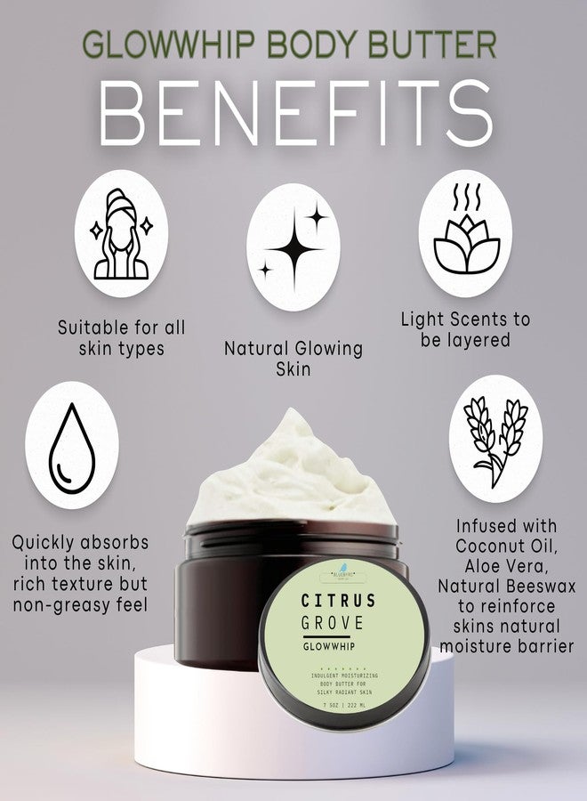 BLUEBYRD SOAP CO. زبدة الجسم بلو بيرد سيتروس جلوهوب | كريم الجسم المخفوق - ترطيب فخم لبشرة متألقة ومشرقة | مرطب 8 أونصات (بستان الحمضيات) - Image 5