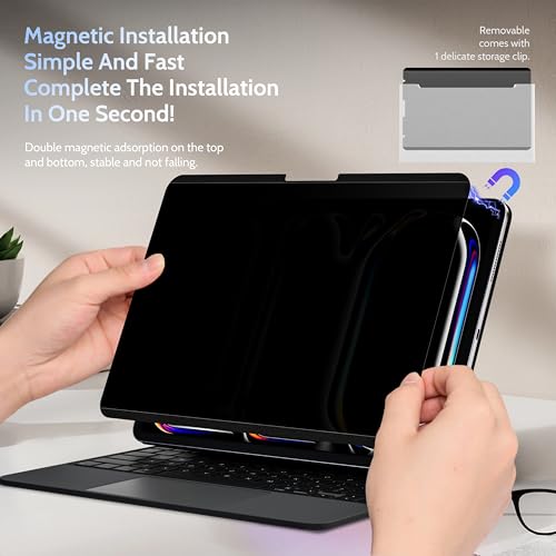 Peslv 4-Way Magnetic Privacy Screen for iPad Pro 13 Inch 7th (2024, M4),360 Removable Anti Blue Light Glare Spy Private Filter, High Sensitive Bubble-Free Easy Install Black Security Screen Protector - Image 2