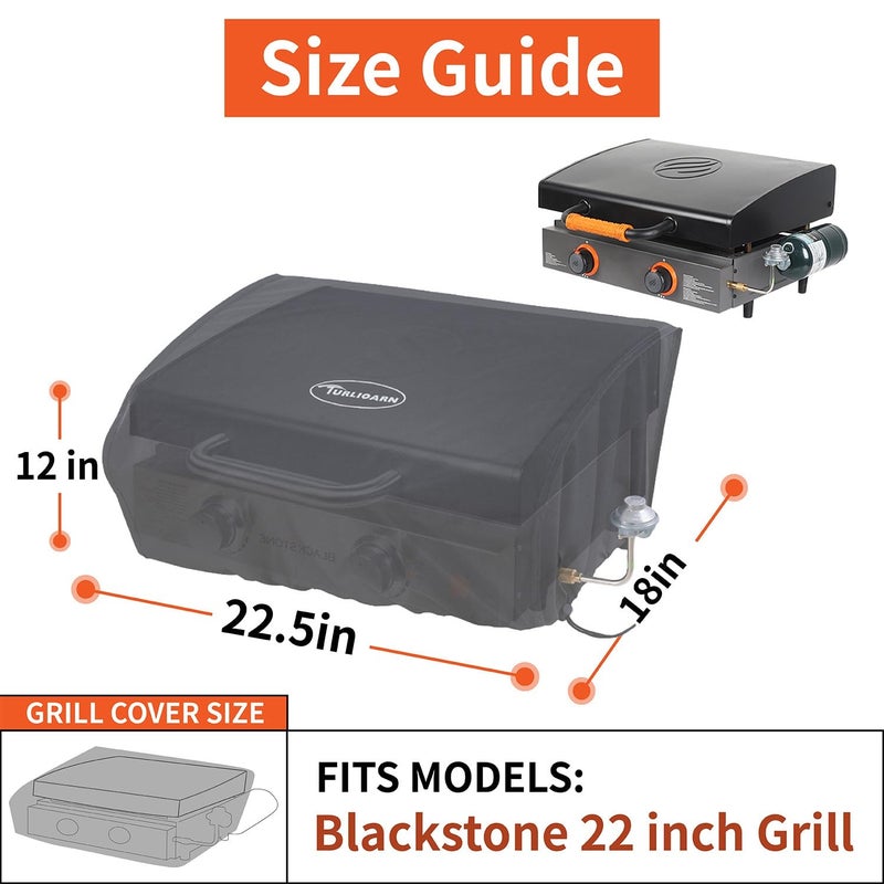 TURLIOARN Cover for Blackstone 22 inch Griddle Water Resistant 600D Polyester Heavy Duty Flat top 22" Gas Grill Cover Exclusively Fits Blackstone 22" Griddle Cooking Station-22in with Hood Cover - Image 2