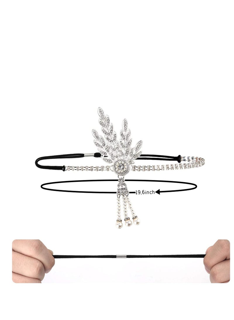 SYOSI 5pcs 1920s Flapper Accessories 20s Gatsby Costume Accessories Set for Women Headband Earrings Pearl Necklace Gloves  - Image 3