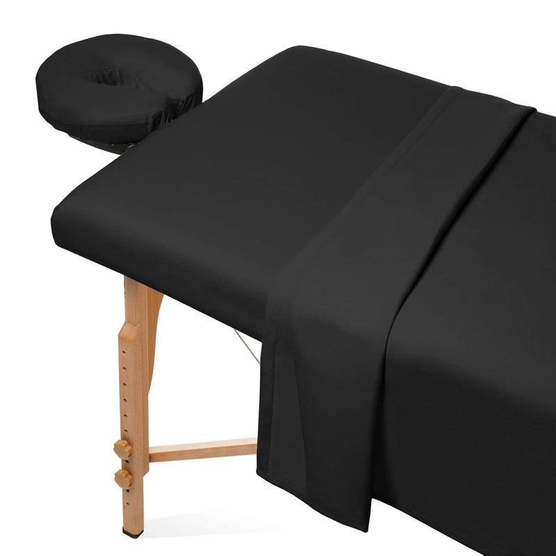 Saloniture Saloniture 3Piece Microfiber Massage Table Sheet Set  Premium Facial Bed Cover  Includes Flat and Fitted Sheets with Face Cradle Cover  Black 