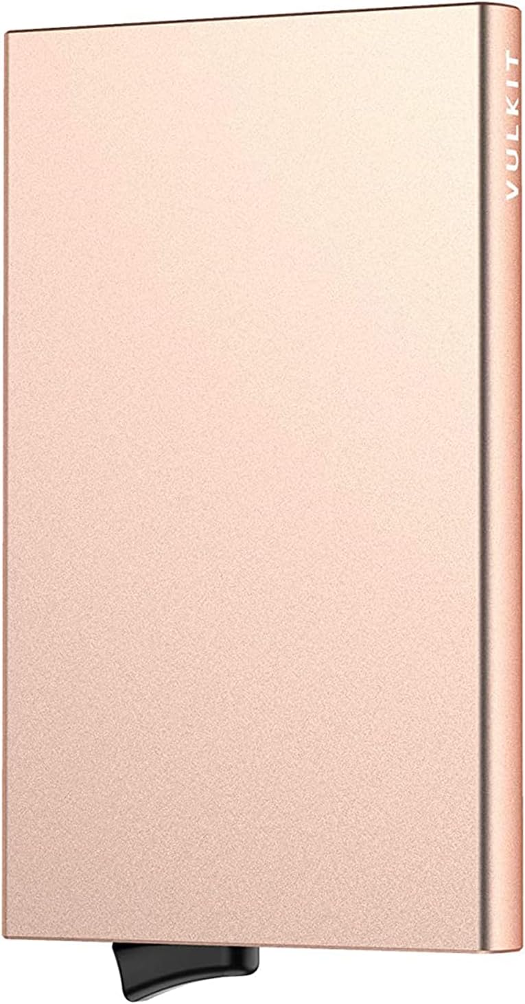 VULKIT محفظة قابلة للفتح، حامل بطاقات ائتمان نحيف وعصري للرجال والنساء، علبة معدنية صغيرة مانعة للتداخل بتقنية RFID بلون الشمبانيا - Image 1