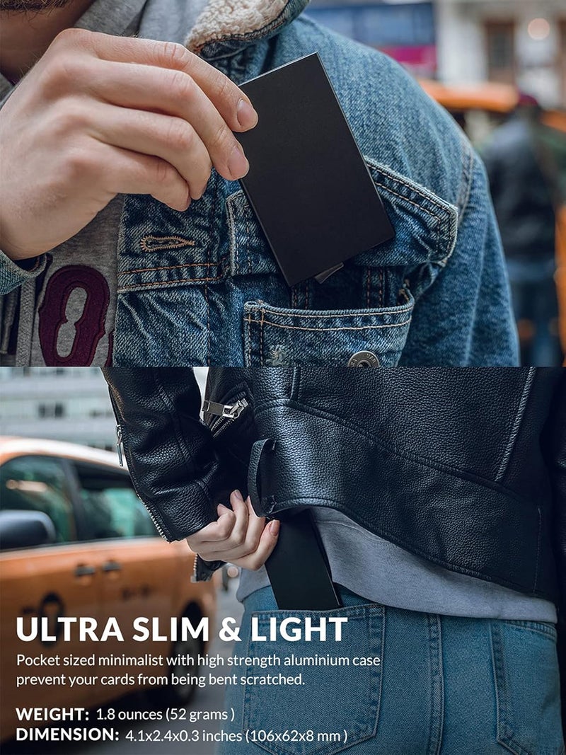VULKIT محفظة قابلة للفتح، حامل بطاقات ائتمان نحيف وعصري للرجال والنساء، علبة معدنية صغيرة مانعة للتداخل بتقنية RFID بلون الشمبانيا - Image 5