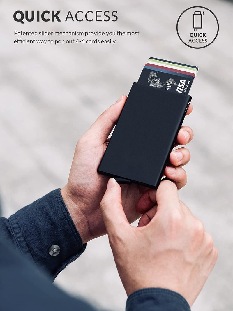 VULKIT محفظة قابلة للفتح، حامل بطاقات ائتمان نحيف وعصري للرجال والنساء، علبة معدنية صغيرة مانعة للتداخل بتقنية RFID بلون الشمبانيا - Image 2