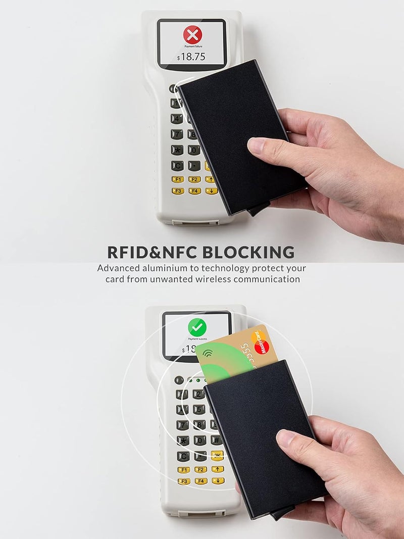 VULKIT محفظة قابلة للفتح، حامل بطاقات ائتمان نحيف وعصري للرجال والنساء، علبة معدنية صغيرة مانعة للتداخل بتقنية RFID بلون الشمبانيا - Image 3