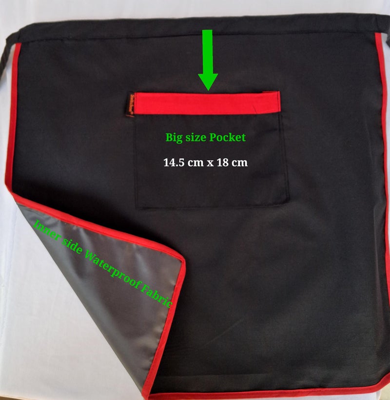 Switchon Polyester Waterproof Japanese Style Plain Free Size Waist Chef's Cooking Apron with One Pockets Kitchen Apron - Black 20x18 inch - Image 4