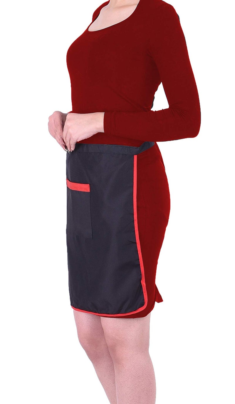 Switchon Polyester Waterproof Japanese Style Plain Free Size Waist Chef's Cooking Apron with One Pockets Kitchen Apron - Black 20x18 inch - Image 3