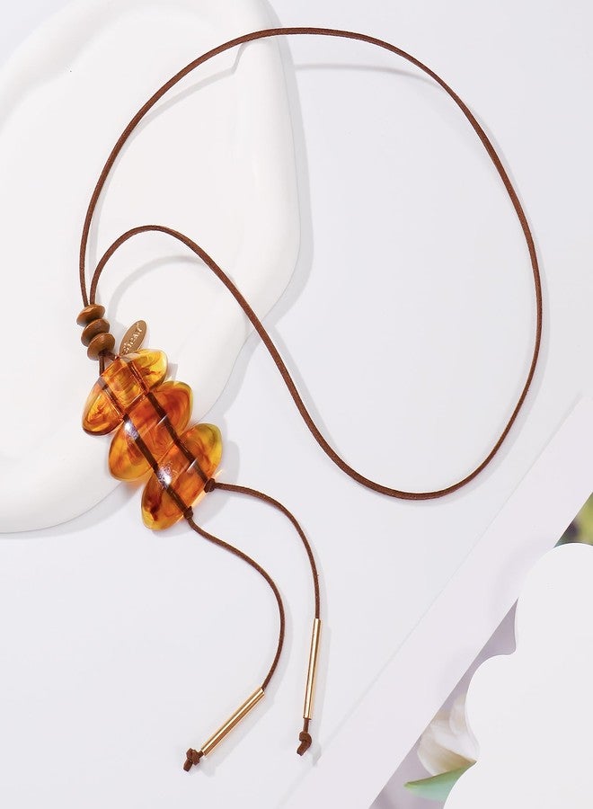 بوكار قلادة بوكار طويلة من الراتنج المخملي مع شرابة للنساء، قلادة طويلة للأزياء، هدية (NK-10804-بني كهرماني) - Image 4