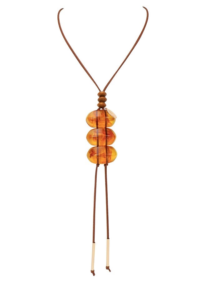 بوكار قلادة بوكار طويلة من الراتنج المخملي مع شرابة للنساء، قلادة طويلة للأزياء، هدية (NK-10804-بني كهرماني) - Image 1