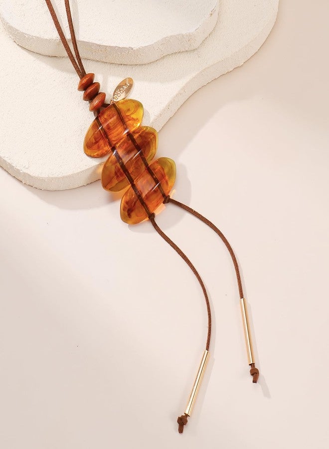 بوكار قلادة بوكار طويلة من الراتنج المخملي مع شرابة للنساء، قلادة طويلة للأزياء، هدية (NK-10804-بني كهرماني) - Image 5