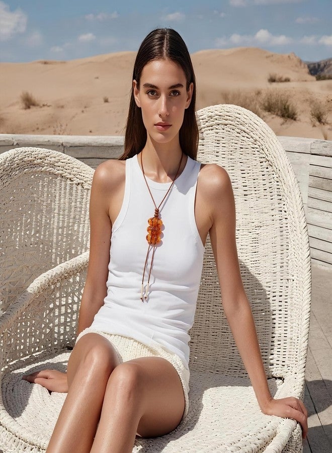 بوكار قلادة بوكار طويلة من الراتنج المخملي مع شرابة للنساء، قلادة طويلة للأزياء، هدية (NK-10804-بني كهرماني) - Image 2