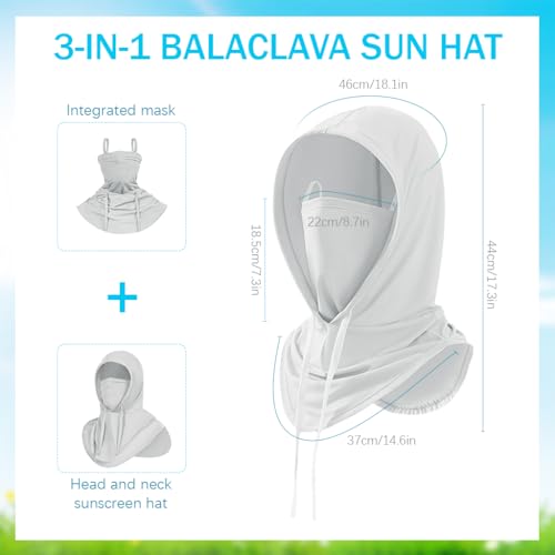 GUSTAVE® UPF 50+ Sun Hat for Men Women 3 in 1 Balaclava Sun Hood with Face Mask & Neck Gaiter, Ice Silk Cool Touch Drawstring Sun Hood Quick Dry Moisture-wicking Outdoor Riding Sun Hat - Image 2