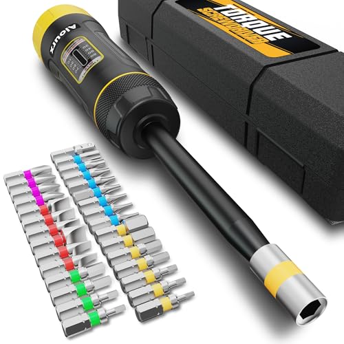 Aiourx Long Shank Torque Screwdriver Set 1080 Inch Pounds lbs 32 Piece 14 Drive Torque Screwdriver Wrench with S2 Steel Bits for Bicycle Mechanics Mechanical Equipment and Mounting - Image 1