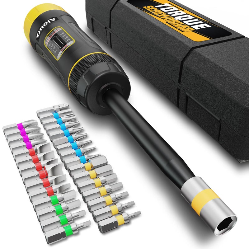 Aiourx Long Shank Torque Screwdriver Set 1080 Inch Pounds lbs 32 Piece 14 Drive Torque Screwdriver Wrench with S2 Steel Bits for Bicycle Mechanics Mechanical Equipment and Mounting - Image 2