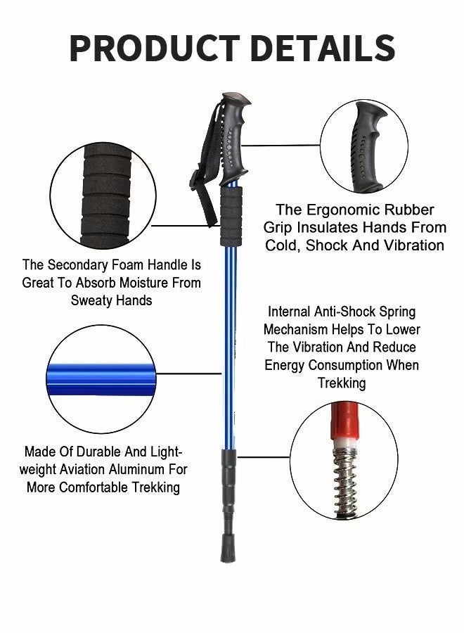 Earss Pair of Hiking Sticks – Collapsible Telescopic Lightweight Adjustable Anti-Shock Walking Poles for Men and Women – Ideal for Trekking, Camping, Mountaineering & Backpacking - Image 2