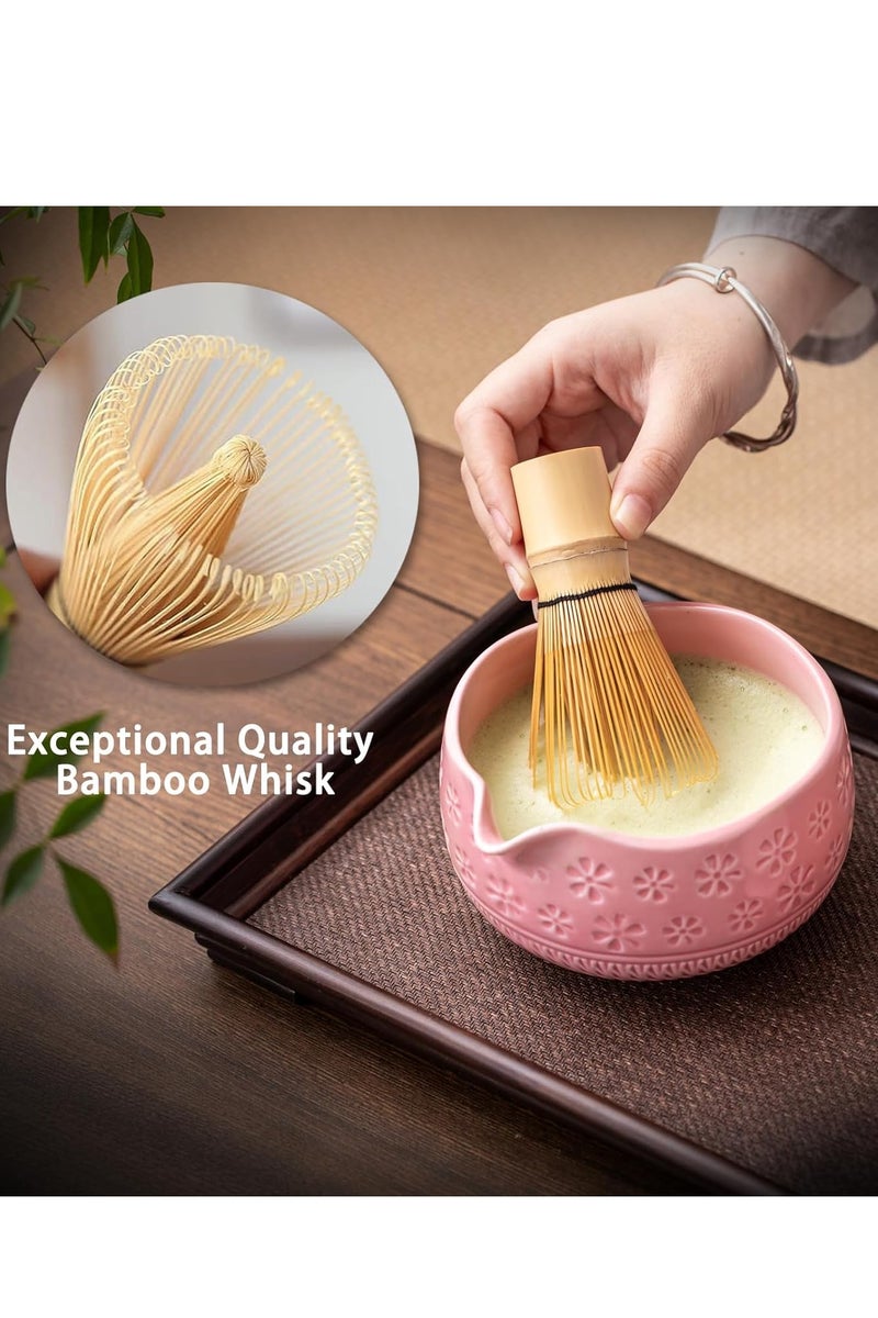 KINGMAZI 8 Pcs Matcha Whisk Set, Ceramic Matcha Set Includes Matcha Bowl, Matcha Whisk and Holder, Bamboo Scoop and Spoon, Sakura Scoop Rest, Sifter and Tea Towel - Matcha Kit for Matcha Lovers (Pink) - Image 4