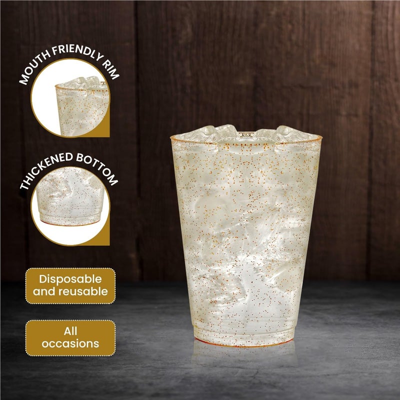 R-kay 12 oz Gold Glitter Plastic Cups For Party - 50 Pack Gold Plastic Cups - Hard Disposable Cups - Premium Heavy Duty Gold Cups - Disposable Cocktail Glasses - Party Cups (12 OZ  50  Count) - Image 4