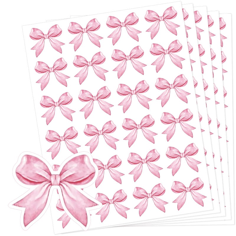 Anwyll Pink Bow Stickers - Coquette Bows Stickers 480Pcs Valentines Day Bow Sticker Self Adhesive Cute Watercolor Bowknot Girly Sticker for Water Bottle Envelope Seal Card Gift Baby Shower Party Decor - Image 1