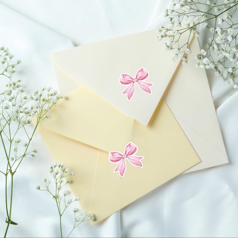 Anwyll Pink Bow Stickers - Coquette Bows Stickers 480Pcs Valentines Day Bow Sticker Self Adhesive Cute Watercolor Bowknot Girly Sticker for Water Bottle Envelope Seal Card Gift Baby Shower Party Decor - Image 5