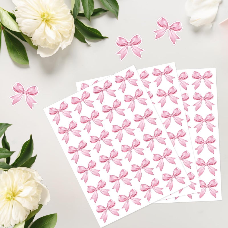 Anwyll Pink Bow Stickers - Coquette Bows Stickers 480Pcs Valentines Day Bow Sticker Self Adhesive Cute Watercolor Bowknot Girly Sticker for Water Bottle Envelope Seal Card Gift Baby Shower Party Decor - Image 4