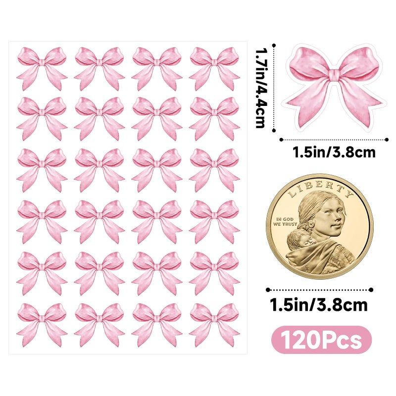 Anwyll Pink Bow Stickers - Coquette Bows Stickers 480Pcs Valentines Day Bow Sticker Self Adhesive Cute Watercolor Bowknot Girly Sticker for Water Bottle Envelope Seal Card Gift Baby Shower Party Decor - Image 2