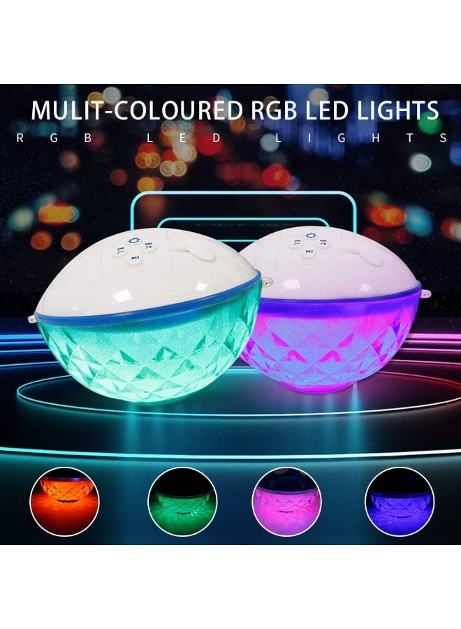 Blufree Floating Pool Speaker w/Colorful Lights, Portable Wireless Pool Speaker Bluetooth Waterproof IP68, Built-in Mic & Crystal Clear Sound Floating Hot Tub Speakers for Pools Party Outdoor (White) - Image 4