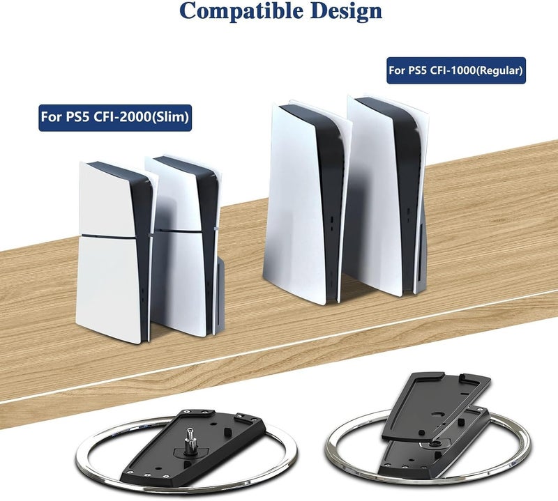 الثلاثة الكبار حامل رأسي BIGTHREE لجهاز PS5 و PS5 Slim، حامل معدني من السبائك مع قاعدة مانعة للانزلاق، تثبيت بالبراغي للأقراص والنسخة الرقمية، أسود - Image 2