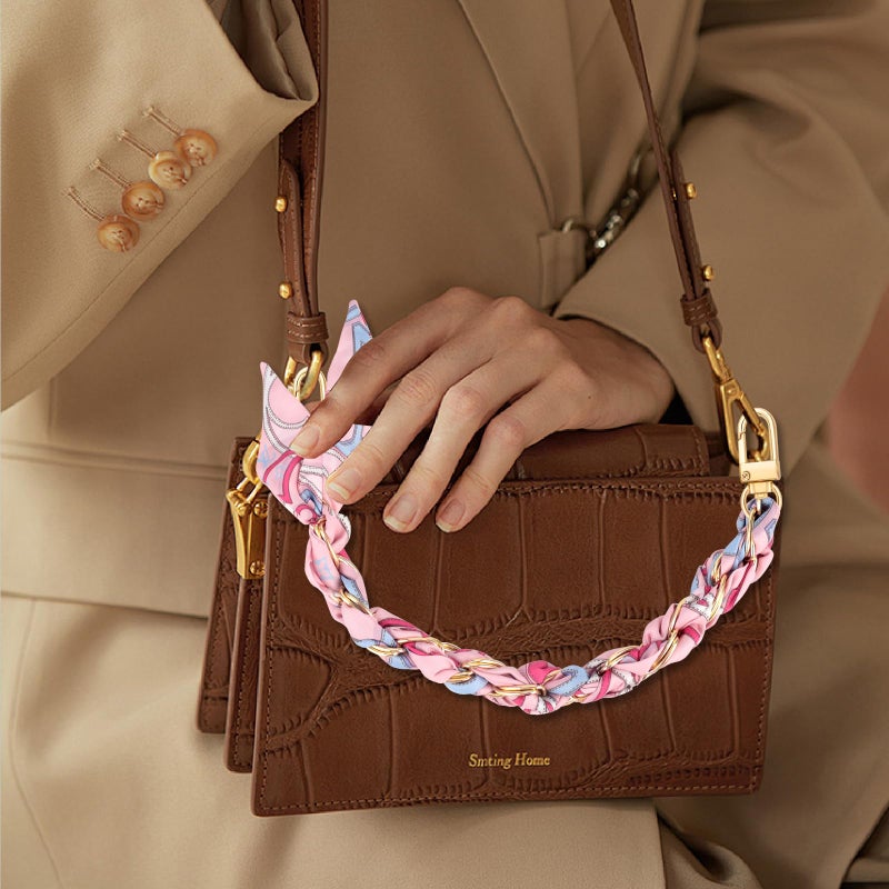ZLSPTK 2Pcs Purse Extender Chain Gold Pink Bag Extender Chain Silk Purse Strap Extender Satin Purse Strap Replacement Crossbody Purse Accessories For Women Bag Charms For Handbags Tote Bags Purse Making - Image 2