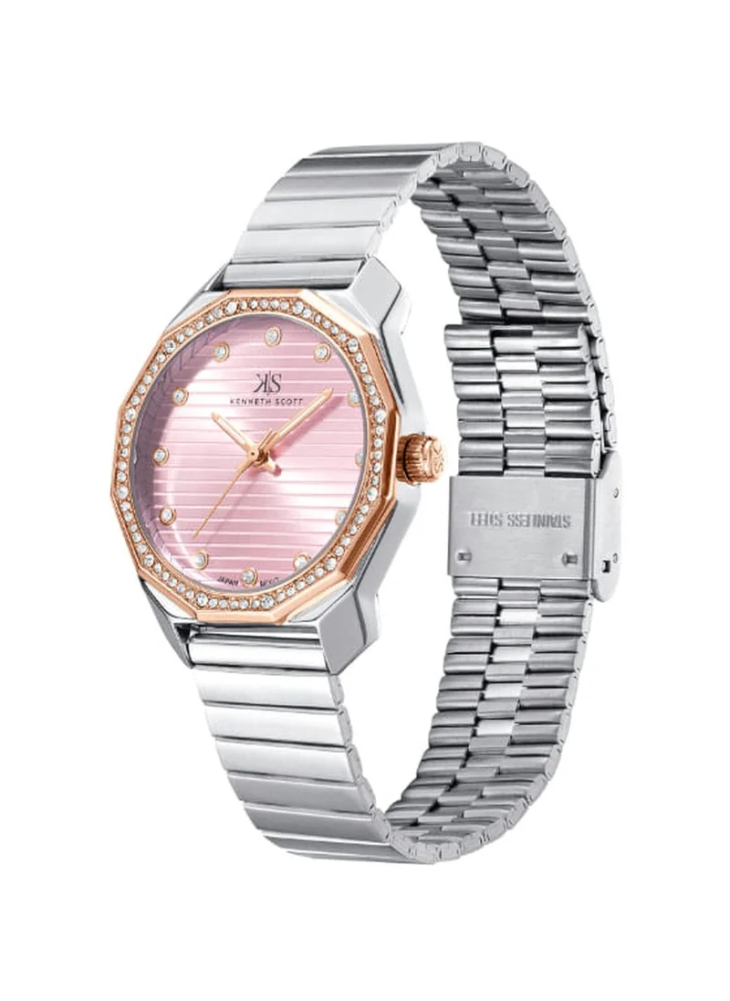 KENNETH SCOTT Kenneth Scott K24505-KBKP Women's Analog Display Watch & Stainless Steel Strap Silver