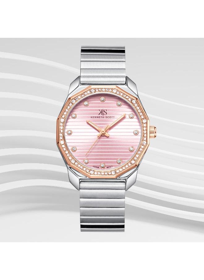 KENNETH SCOTT Kenneth Scott K24505-KBKP Women's Analog Display Watch & Stainless Steel Strap Silver  - Image 2