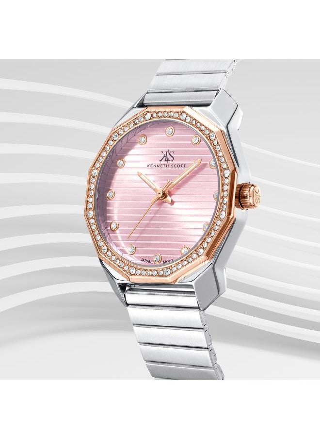 KENNETH SCOTT Kenneth Scott K24505-KBKP Women's Analog Display Watch & Stainless Steel Strap Silver  - Image 3