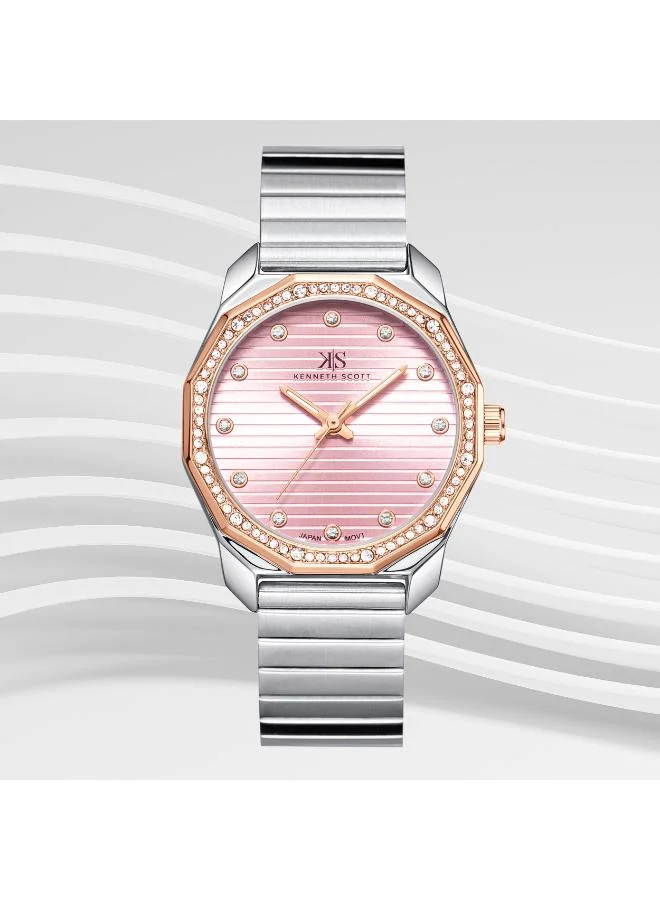 KENNETH SCOTT Kenneth Scott K24505-KBKP Women's Analog Display Watch & Stainless Steel Strap Silver
