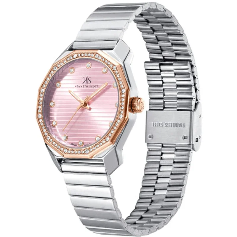 KENNETH SCOTT Kenneth Scott K24505-KBKP Women's Analog Display Watch & Stainless Steel Strap Silver
