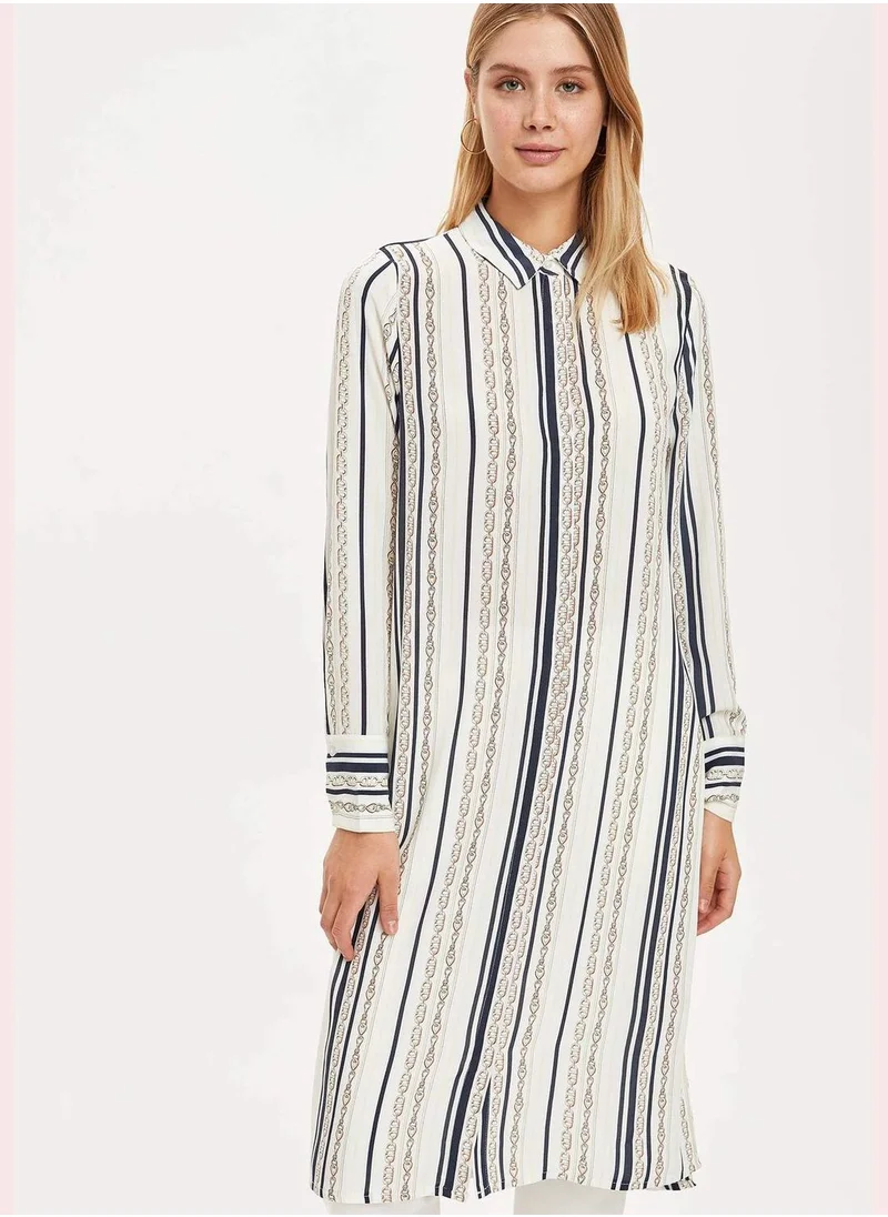 ديفاكتو Long Sleeve Striped Maxi Tunic